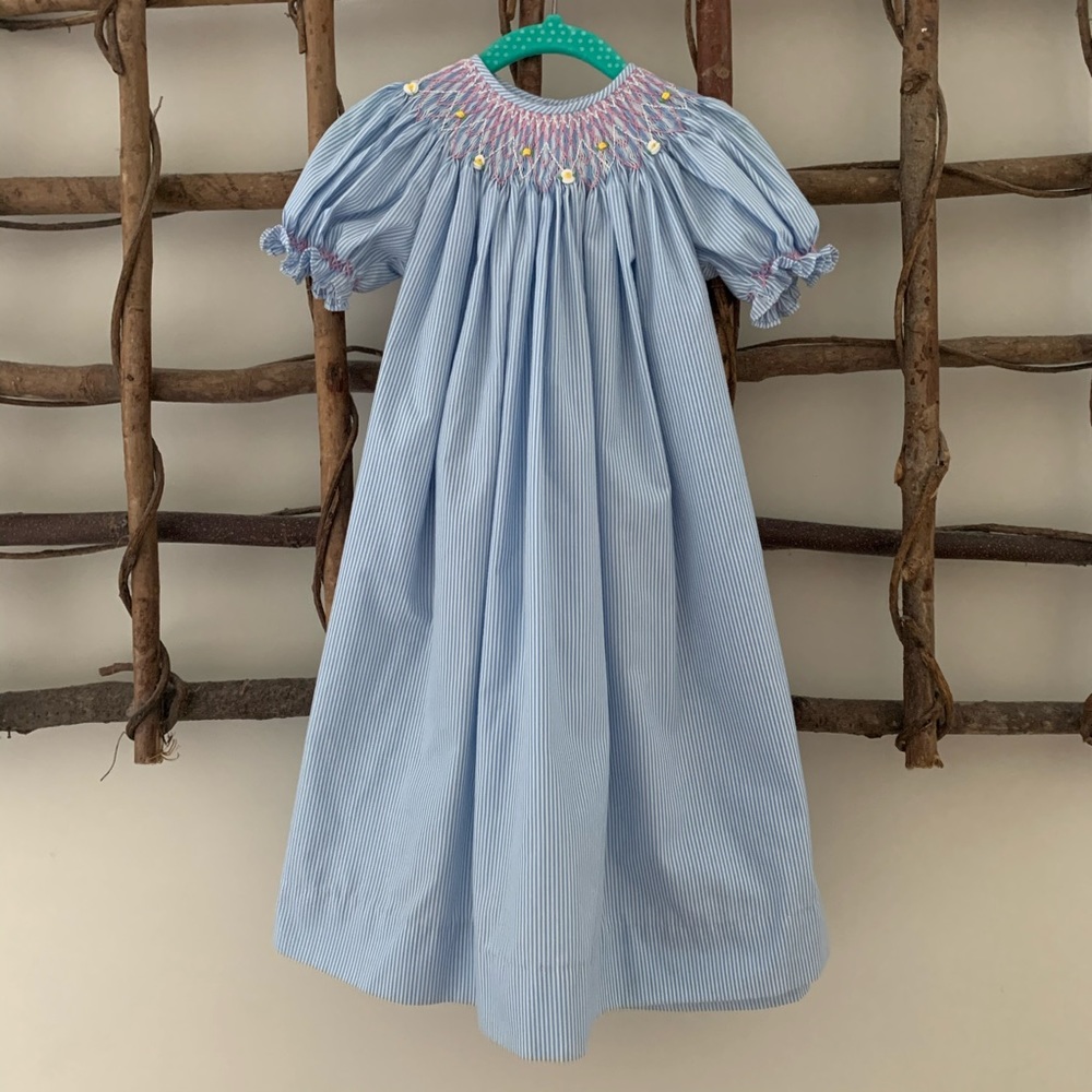 Remember Nguyen baby blue & white smocked dress